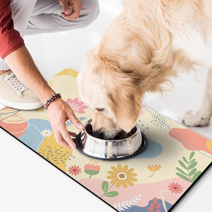 Pet Feeding Mat for Floors Waterproof Dog Mat for Food and Water Absorbent Quick Dry Non Slip mat for Cat Bowls