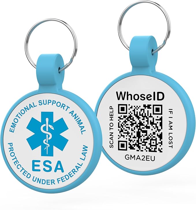 ESA Dog Tag, QR Code Dog Tag, Modifiable Free Pet Online Profile, Scannable QR Code, Scan QR Send Instant Location Alert Email, Silicone Lightweight ID Tag for Dog and Cat (Blue, Small)