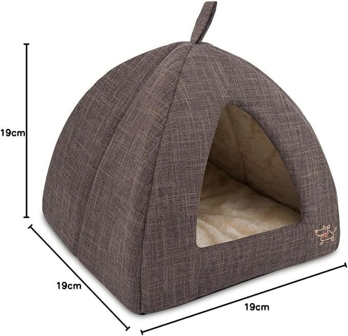 Best Pet Supplies Dog House Bed Crate Mat Tent Indoor Round Soft Plush for Small, Medium, and Large Breeds - Brown Linen, 19 x 19 x H:19"