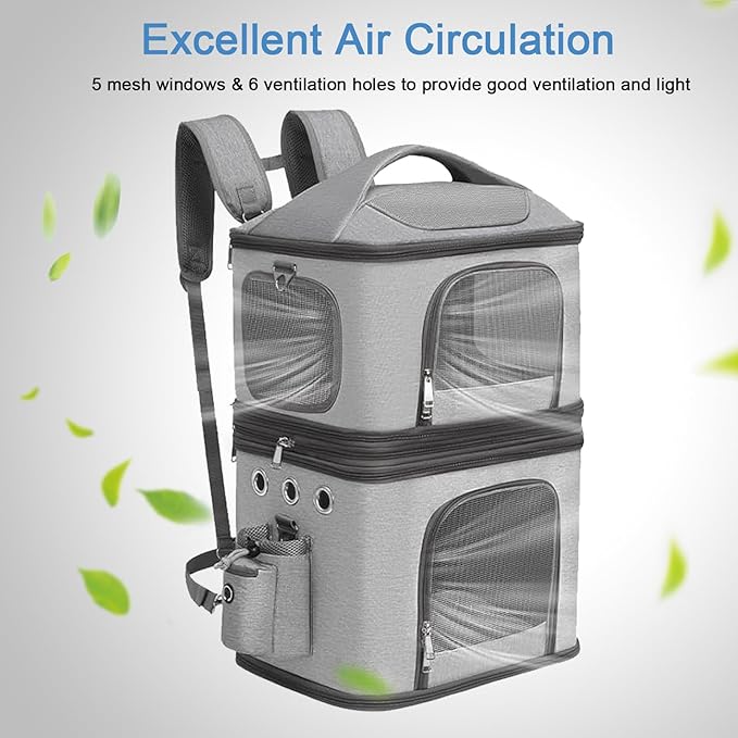 Detachable Double Pet Carrier Backpack for Cats and Small Dogs, Cat Travel Carrier for 2 Cats, Perfect for Traveling/Hiking/Camping, Grey