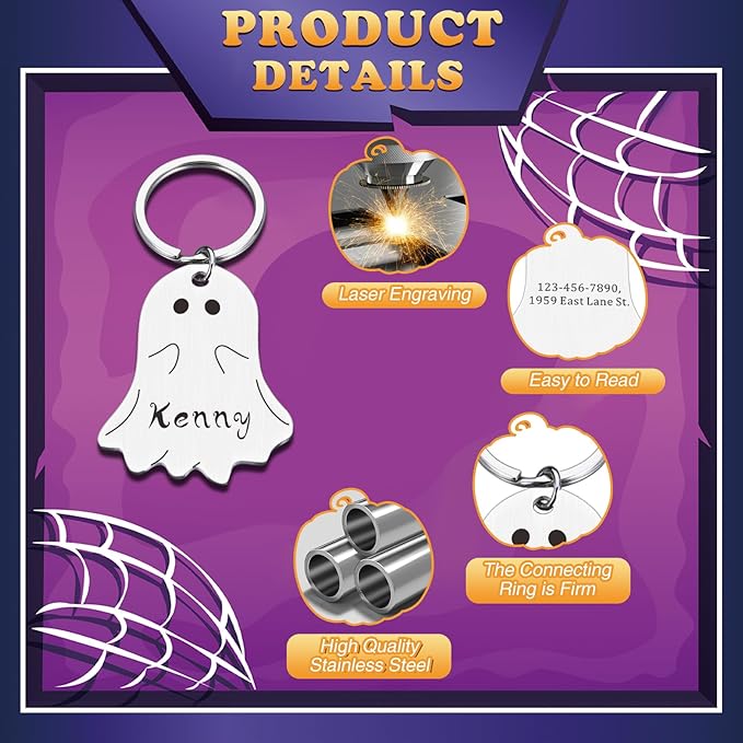 Spooky Dog Tag, Halloween Personalized Dog Tags for Pets, Customized Pet ID Tag for Black Cat, Witch Friendly Cat Tags, Funny Specter Dog Name Tag, Stainless Steel Dog ID Tag Engraved on Both Sides