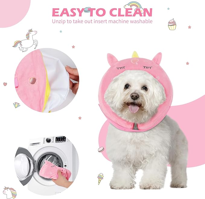 IEUUMLER Inflatable Recovery Dog Collar, Protective Donut Cone, Adjustable Soft Collar for Dog and Cat After Surgery Prevent from Biting & Scratching EU002 - Unicorn M