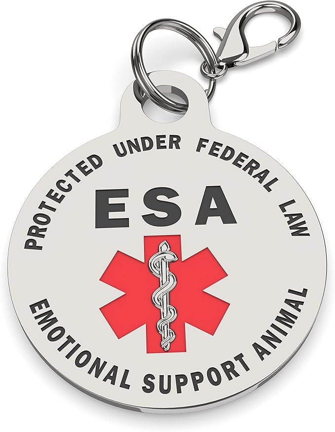 Double Sided Small Breed Emotional Support Animal ESA Tag Red Medical Alert Symbol and Protected by Federal Law .999 inch ID Tag. Easily Switch Between Collars Harness and Vest.