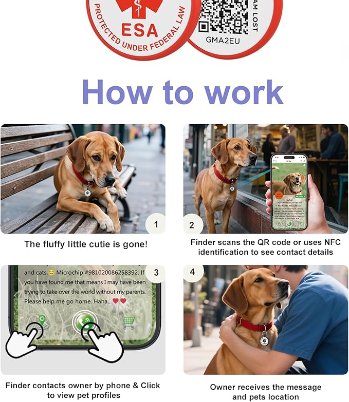 ESA Dog Tag, QR Code Dog Tag, Modifiable Free Pet Online Profile, Scannable QR Code, Scan QR Send Instant Location Alert Email, Silicone Lightweight ID Tag for Dog and Cat (Red, Regular)