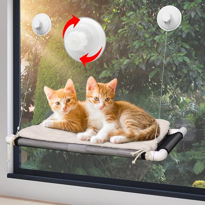 ZALALOVA Cat Perch, Cat Window Seat Large Sturdy Bed Fleece Blanket 2025 Latest Screw Suction Cups Resting with Blanket(Brown)
