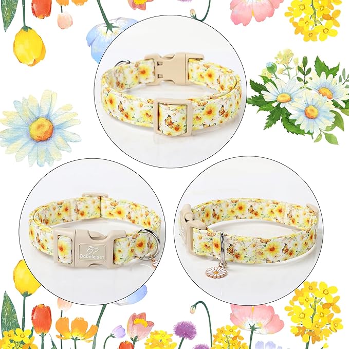 Sunflower Dog Collar, Adjustable Cute Dog Collars for Small Dogs, Lightweight Summer Fall Pet Collar with Quick-Release Buckle for Boy&Girl Dogs S