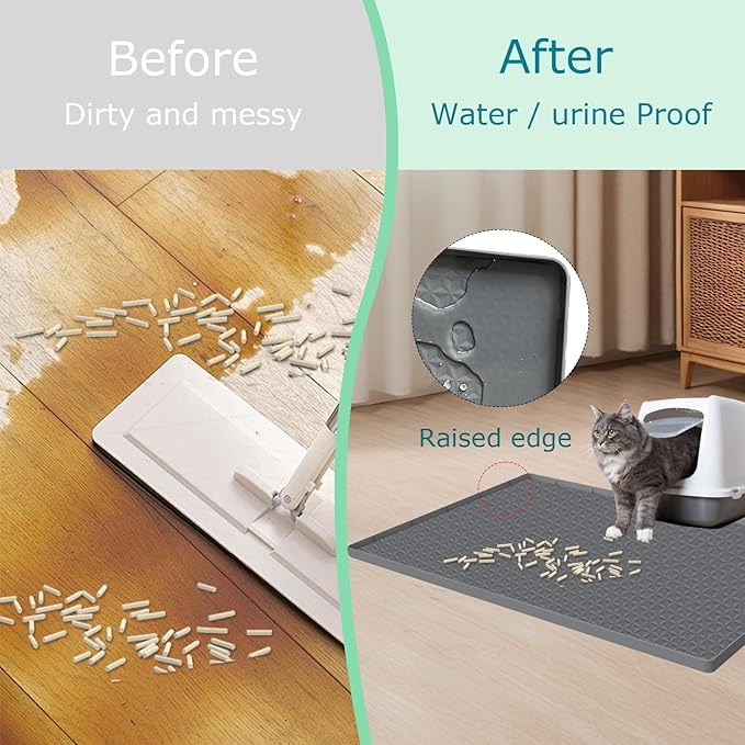 Cat Litter Mat for Litter Box, Silicone Large Cat Litter Trapping Mat - 51.2x25.6 in, Waterproof & Non-Slip, Durable & Easy Clean, Gray