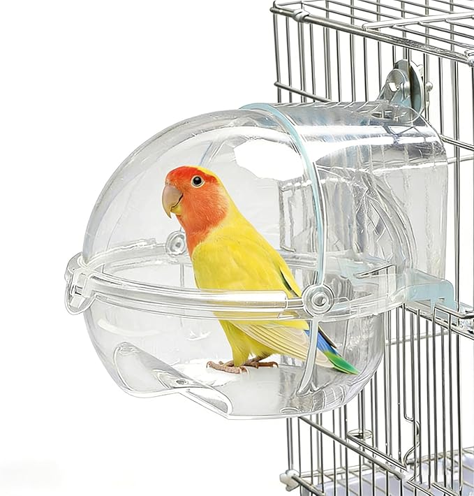 Bird Bath Box for Cage,Parrot Hanging Planet Bathtub No-Leakage Transparent Omnidirectional Observation Tub Shower Box Birds Cage Accessory for Canary Parrot Cockatiel Lovebird