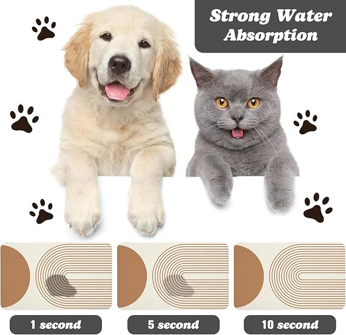 Dog Food Mats for Floors Waterproof, Cat Water Bowl Mats Pet Feeding Absorbent Mat Placemats for Food and Water Beige Bohemia 16 * 24 inch