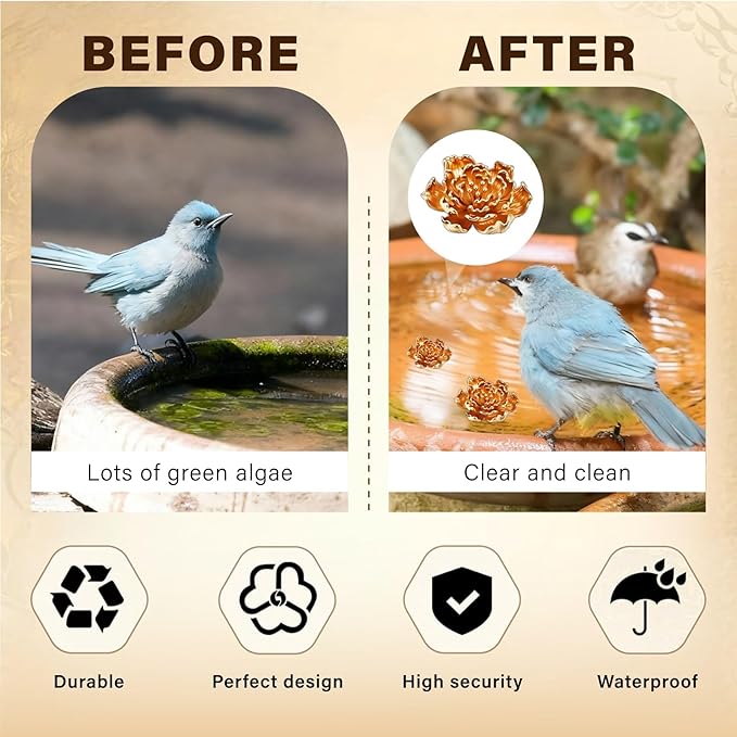 4 Pcs Peony Shape Bird Bath Copper Disk Accessories, Brass Bird Bath Purification Copper Piece for Bird Baths for Outdoors, Outdoor Bowl Decorations