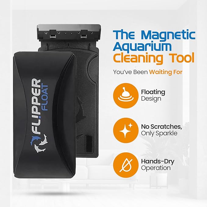 FLIPPER Float Standard Magnetic Aquarium Cleaner – 2-in-1 Flip Scrubber and Scraper, Floating Design with Strong Magnets for Cleaning Algae and Debris on Glass and Acrylic Tanks up to 1/2" (12mm)
