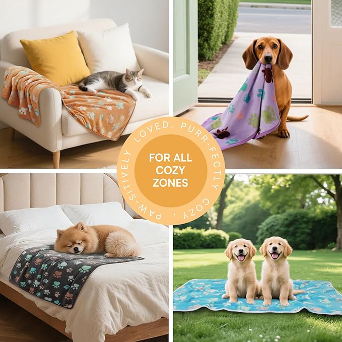 Luciphia 1 Pack 6 Dog Blankets Cat Soft Fluffy Fleece Pet Blanket Warm Cute Print Design Puppy Kitten Doggy Paw Medium(30"x20")