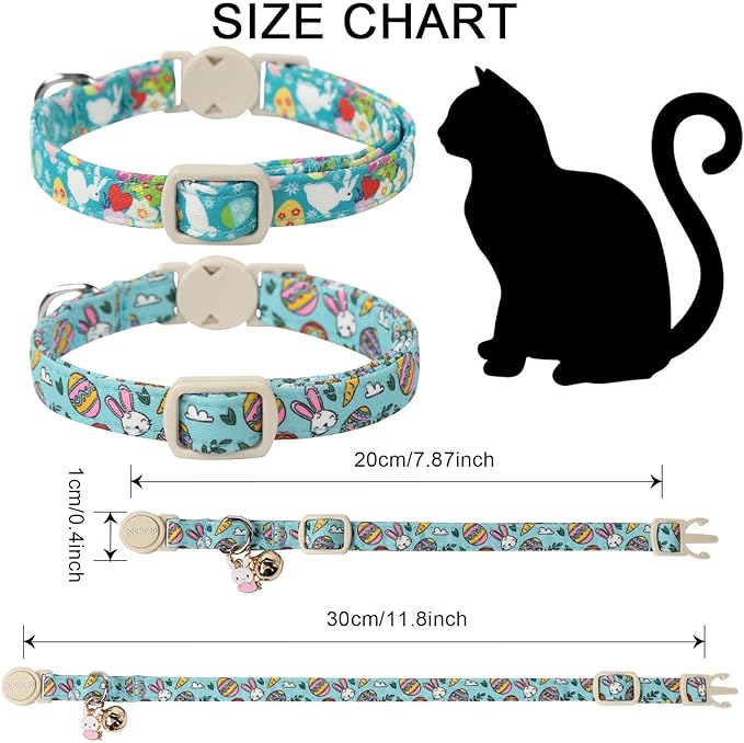 DOGWONG 2 Pack Easter Day Cat Collars, Breakaway with Bell, Adjustable 7-12 Inch, Egg Color, Cotton Material, All Breed Sizes