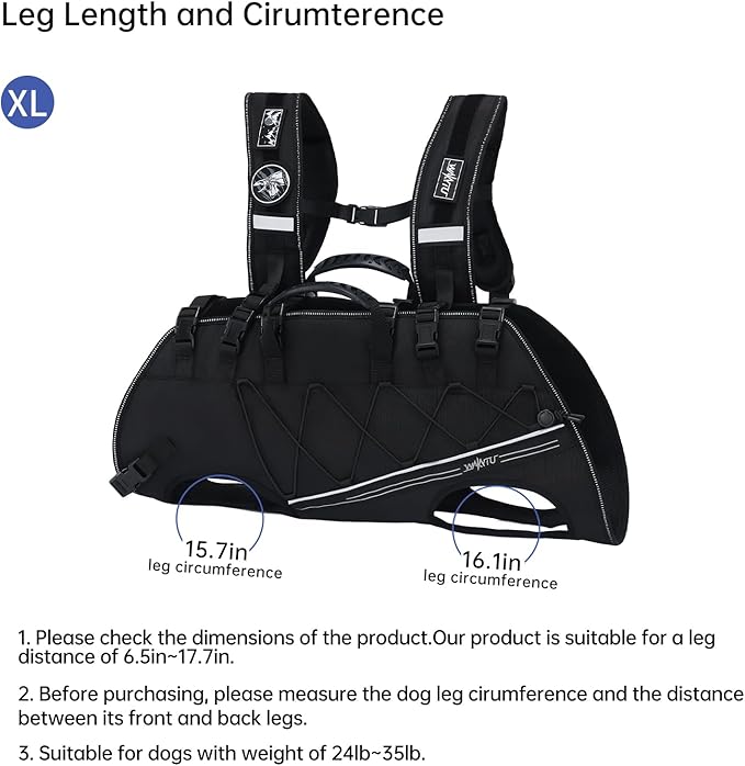 Dog Lift Harness for Small Dogs,Dog Backpack Carrier,Adjustable Padded Breathable Straps for Dogs, Disabled, Joint Injuries, Arthritis,XL(24-35LBS)