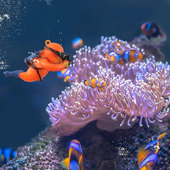 onesimcr Floating Fish Tank Decorations, Aquarium Decorations, Lovely Diver Fish Tank Decorations, Floating Device Fish Tank Accessories，Suitable for All Kinds of Fish Tanks(Orange)…