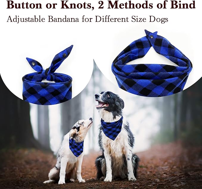 Birthday Plaid Dog Bandana with Button, Dual Layer Scarf Soft Cotton Triangle Bib Girls and Boys Kerchief Adjustable Accessories for Small Medium Large Extra Large Dog Puppy Pet Cat