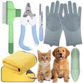 Cat&Dog Grooming Kit-6PCS for Cat Flea Comb, Dog Brush For Shedding,Pet Nail Clippers For Dogs,Pet Grooming Gloves, Dog Finger Toothbrush & Dog Bath Towel- Perfect Cat Grooming Supplies