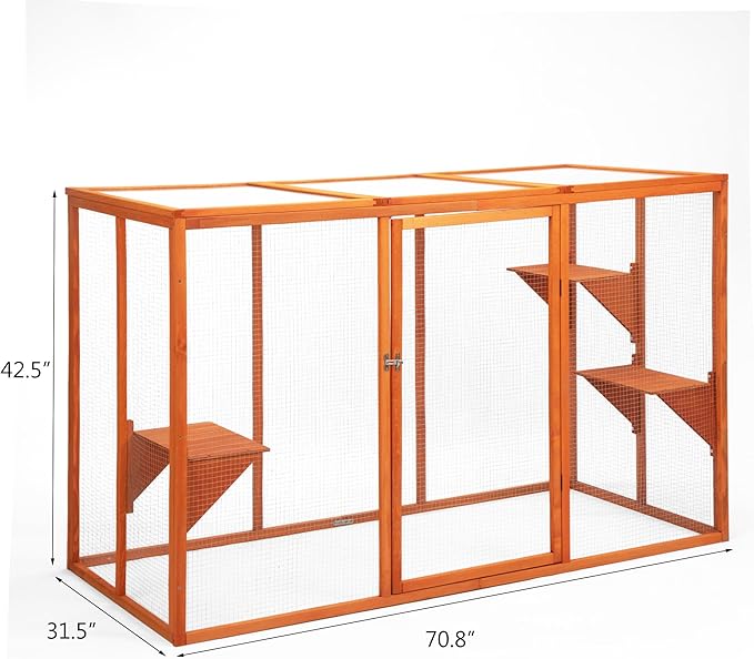 Catio Outdoor Cat Enclosure, 71" Large Catios for Cats Patio, Outside Cat Enclosures, Cattio with Waterproof Roof, Clearance Cat Cage for Multiple Cats, Orange