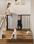 COMOMY 30" Tall Baby Gate for Stairs Doorways, Fits Openings 29.5" to 46" Wide, Auto Close Extra Wide Dog Gate for House, Pressure Mounted Easy Walk Through Pet Gate with Door, Black