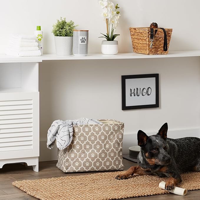 Bone Dry 6192 Pet Storage Collection Lattice Paw Print, Medium Rectangle, Stone