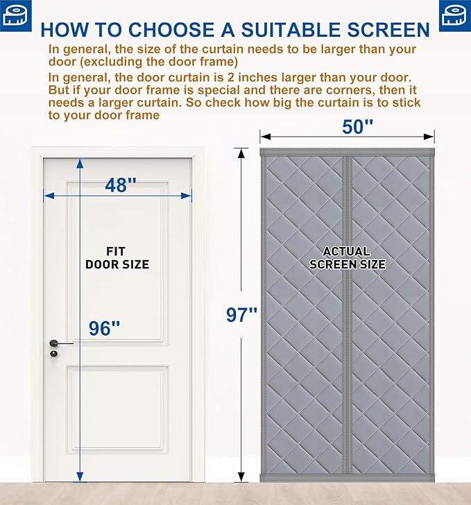 Cotton Thermal Door Screen Draft Stopper Cover Made of Oxford and Cotton Fill Fit 48x97inch Door Screen Door Itself Size 48x96inch Curtains for Winter, Insulated Door Curtain for Doors