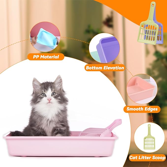 6 Set Small Cat Litter Box Kitten Litter Pan 12.3" x 8.5" x 2.7" Rabbit Plastic Litter Tray with 6 Scoop for Easy Cleaning, Hamster/Guinea Pig/Hedgehog Travel Toilet Pan