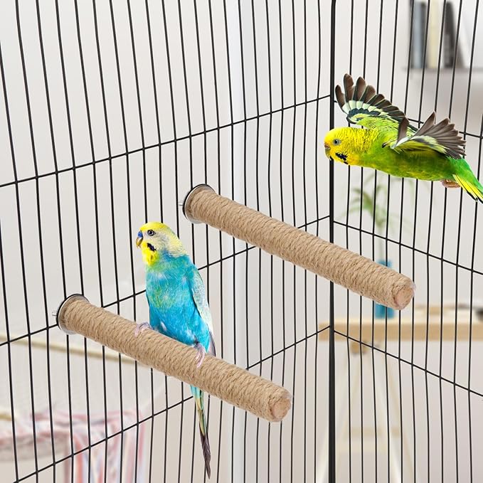 Hypeety Bird Perch Stand Natural Wood Parrot Hemp Rope Perch Birdcage Accessories Perch Standing Toy for Bird Parrot Macaw Cockatoo African Greys Budgies Parakeet 2Pcs (20cm/7.87in)