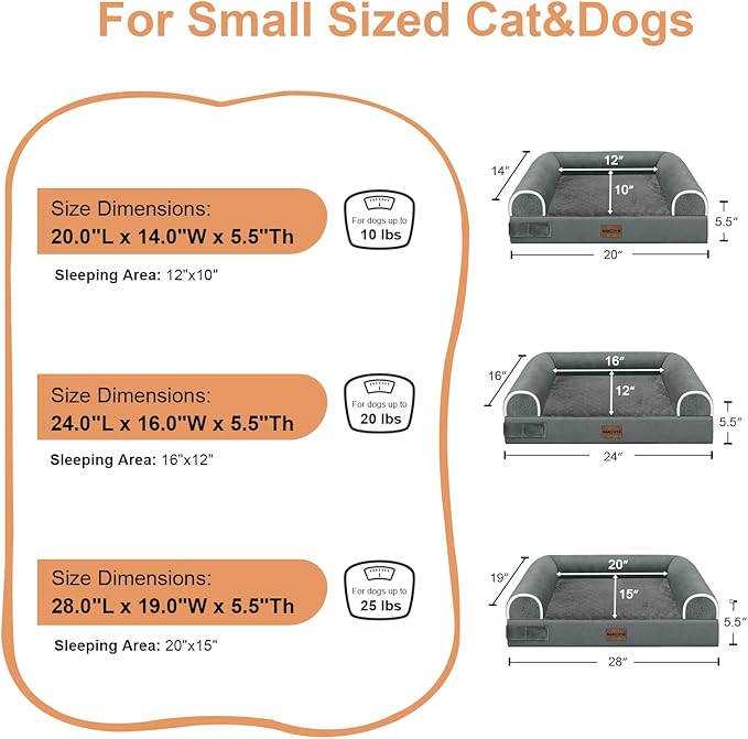 Medium Dog Bed Orthopedic Washable: Beds Bolster Medium Sized Dogs Bed Egg Crate Foam Couch Sofa Waterproof with Removable Cover - Dark Grey