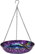 Hanging Bird Bath for Outdoor 11 Inch Colorful Purple&Blue Metal Bird Feeder Birdbath Bowl Mounted Rust-Proof Black Chain Metal Dragonfly Yard Art Garden Decor