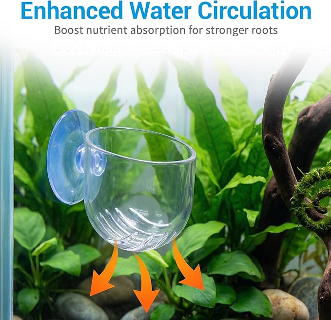 3 Pcs Aquarium Plant Holder, 2 Sizes Fish Tank Aquatic Plant Pot with Suction Cups, Red Worm Fish Feeder, Acrylic Clear Round Betta Tank Accessories for Water Feature Decoration