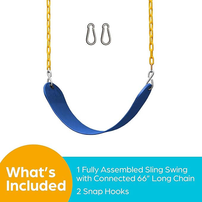 Jungle Gym Kingdom Swing for Outdoor Swing Set - Pack of 1 Swing Seat Replacement Kit with Heavy Duty Chains - Backyard Swingset Playground Accessories for Kids (Blue)