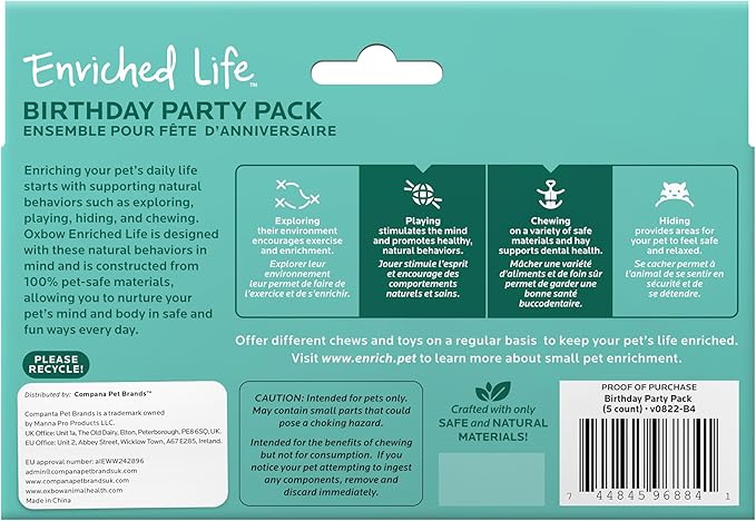 Oxbow Enriched Life Birthday Party Pack, Rabbit & Guinea Pig Toys, Enrichment Pack for Bunny, Hamster, Rabbit, Chinchilla, Rat, Chinchilla Cage Accessories, Guinea Pig Accessories for Cage