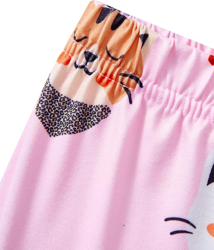 Toddler Baby Girls Summer Clothes Outfits Ruffled Sleeve Dinosaur Shirt Leopard Tops and Shorts Pants Sets 2PCS