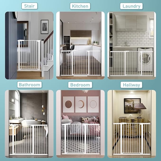 Fairy Baby 38" Extra Tall Dog Gate for Stairs and Doorways, 54.4"-57.0" Extra Wide Pet Gate, Metal Auto Close Safety Child Gate, Pressure Mounted Dog Gate No Climb Fence for Kid or Pet, White