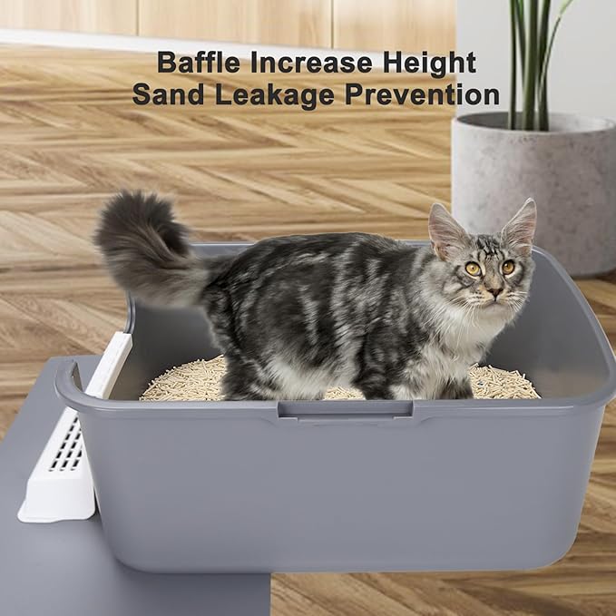 Sfozstra Cat Urine Litter Box with Pedal, Fully Enclosed Leak-Proof for Small Cats Under 8 IB, High Edge and Odorless, Easy to Carry and Clean (Grey with Handle, S)