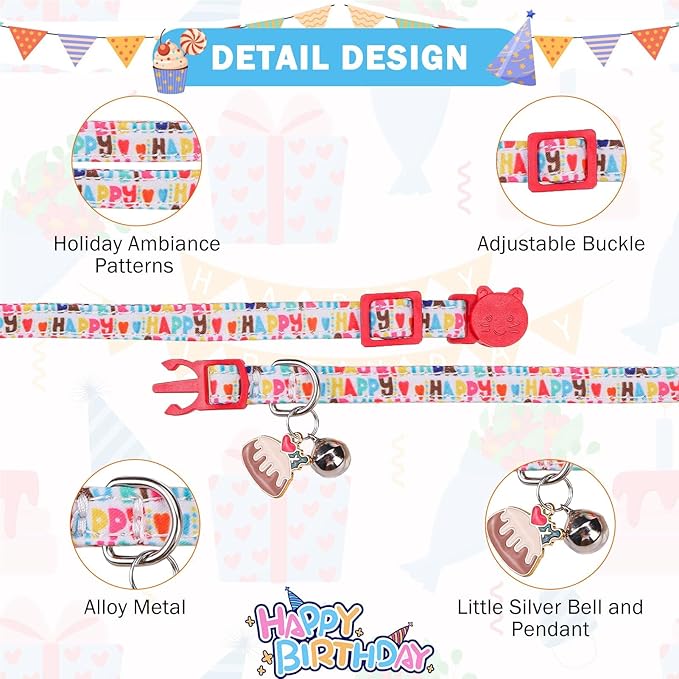SCENEREAL Birthday Cat Collar with Bell & Stylish Bowtie, Breakaway Cat Collars Accessories for Boy Girl Small Cats, Holiday Kitten Gifts Costumes for Female Male Pets Puppy