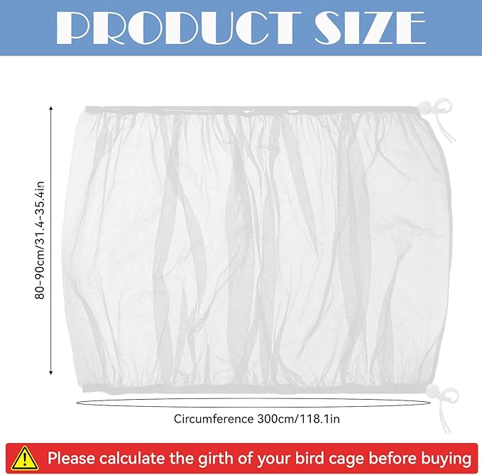 Large Bird Cage Seed Catcher, 31 x 118 inches Adjustable Large Bird Cage Cover Elastic Band Mesh Cages Cover Skirt Nylon Mesh for Parakeet Parrot Cages