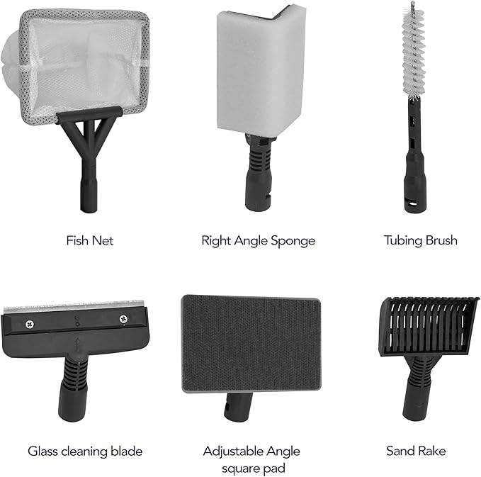 Aquatop 6-in-1 Aquarium Cleaning Kit with Extendable 35.5″ Handle – Includes Scraper, Fish Net, Gravel Rake, Tube Brush & Sponge for Easy Tank Maintenance, MDK-6L