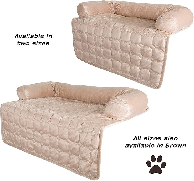 Couch Cover for Dogs – 35x35 Pet Furniture Protector with Memory Foam Bolster, Quilted Fabric, Non-Slip Water-Resistant Base Layer by PETMAKER (Beige)