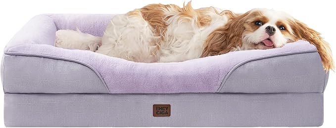 EHEYCIGA Orthopedic Dog Bed for Large Sized Dog, 36x27x7 Inch Large Memory Foam Dog Couch Bed with Sides, Waterproof Liner & Washable Removable Cover, Bolster Pet Sofa, Purple