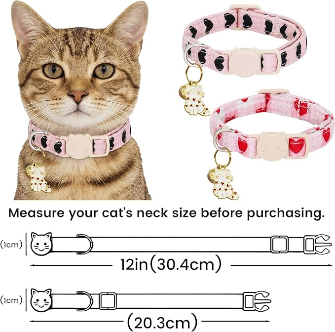 Elegant little tail 2 Pack Cat Collar- Valentines Cat Collars Breakaway with Bell Pendant Wedding Kitten Boy Girl Safety Adjustable 7-12 Inch Collar for Small Cats Puppy