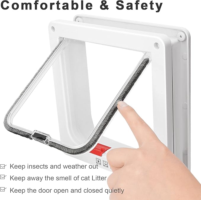 Cat Door for Windows, Pet Doors and Sliding Door, Safety Pet Door with 4 Way Lock, Weatherproof Cat Flap for Thin Door and Wall(Large, Outer Size 9.8 * 9.3 * 0.78in)