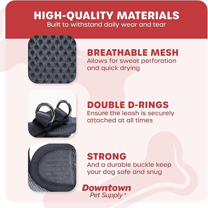 Downtown Pet Supply Step-in Dog Harness – No Pull, Adjustable Padded Mesh with Reflective Trim, Secure Buckle Strap – Comfortable & Breathable Small Dog Harness, XX-Small, Charcoal