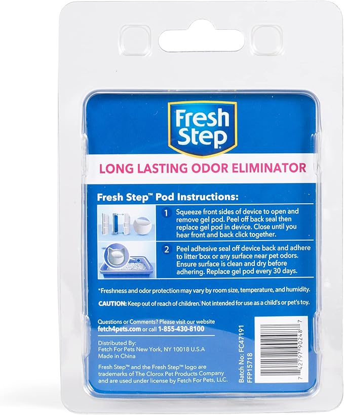 Fresh Step Cat Litter Box Deodorizing Gel Pod - Cat Litter Box Deodorizer - Combats Odors and Neutralizes Smells to Keep Your Home Clean - 1 Adhesive Devices + 2 Gel Refills