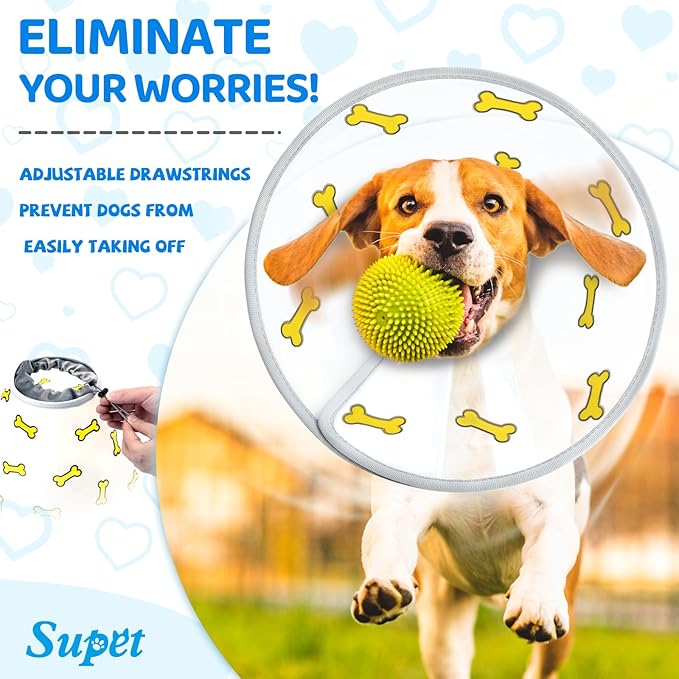 Supet Dog Cone Collar After Surgery to Stop Licking: Adjustable Recovery Elizabeth Collar Alternative for Large Medium Small Dogs, Plastic Pet Head Neck Cone (XL)