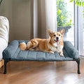 Veehoo Orthopedic Elevated Dog Bed with Fluffy Plush Bolster Cushion, Indoor Raised Dog Beds for Large Dogs, Soft Pet Sofa Cot with Removable Washable Mat, No-Slip Feet, 32 x 25 inches, Haze Blue
