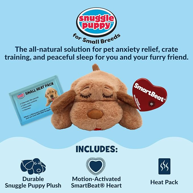 Snuggle Puppy Junior Heartbeat Puppy Toy - Heartbeat Puppy for Dogs - Pet Anxiety Relief and Calming Aid - Comfort Dog Toy - Behavioral Training and Sleep Aid Cuddle Buddy - Biscuit