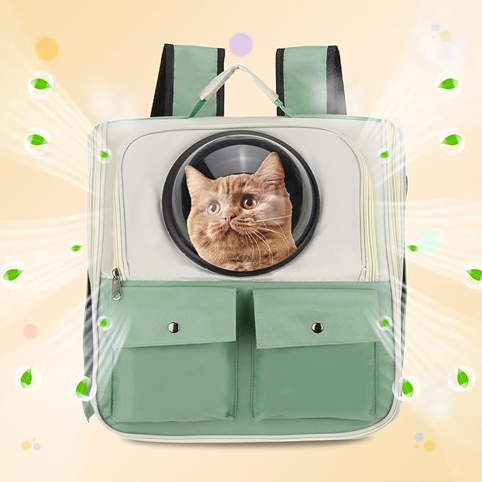 Pet Backpack Carrier, Portable and Ventilated, Oxford Cloth, Dogs Cats and Small Animals Travel Bag 12.99", (Green, 1 Pcs), Intended for Hiking/Camping/Traveling