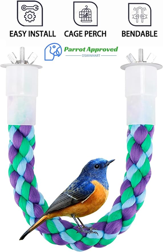 2Pcs 11.8’’Bird Rope Perches,Bendable Climbing Standing Chew Cage Toys Unique&Simulate Natural Color Bungee Toys for Small to Regular Size Birds