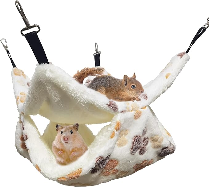 Cat Hammock for Cage, Soft Warm Hanging Bed for Kitten, Guinea Pig, Ferret, Rat, Chinchilla and Other Small Pets, Cozy Bunkbed 13.39"x13.39"